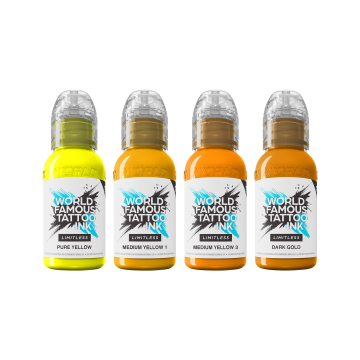 World Famous Limitless Tattoo Ink - Shades of Yellow Collection - Zestaw tuszu do tatuażu, 4 x 30 ml