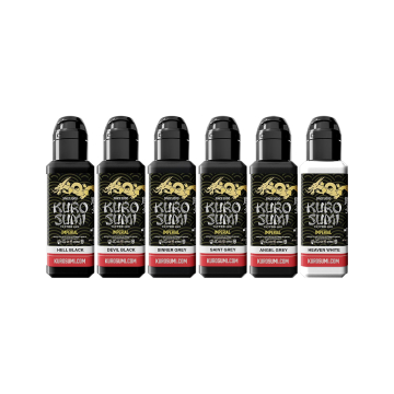 Kuro Sumi Imperial Greywash Shading - Zestaw tuszu do tatuażu, 6 x 44 ml