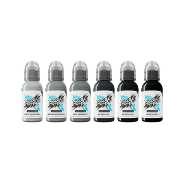 World Famous Limitless Shades of Grey Warm Grey Pastel - Zestaw tuszu do tatuażu, 6 x 30 ml