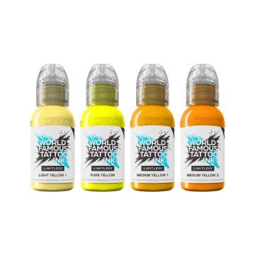 World Famous Limitless Tattoo Ink - Shades of Yellow Collection - Zestaw tuszu do tatuażu, 4 x 30 ml