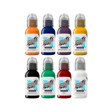 World Famous Limitless Tattoo Ink - Primary Colours Set 1  - Zestaw tuszu do tatuażu,  8 x 30 ml