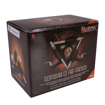 Komplet: jednorazowa rura/dziób Killer Ink, fi 19mm z igłami Precision 0,35MM - 25 szt., mix rozmiarów/rodzajów