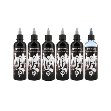 Panthera Black Ink x Kindamo - Zestaw tuszu do tatuażu, 6 x 150 ml