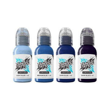World Famous Limitless Tattoo Ink - Shades of Blue Collection - Zestaw tuszu do tatuażu, 4 x 30 ml