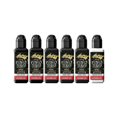 Kuro Sumi Imperial Greywash Shading - Zestaw tuszu do tatuażu, 6 x 44 ml