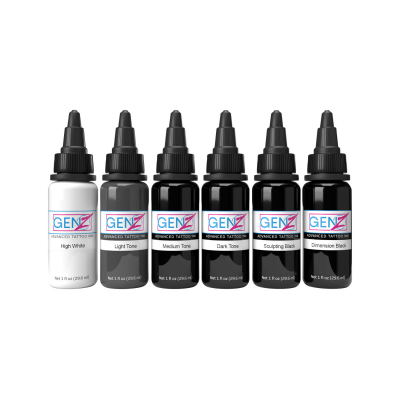 Intenze Ink Gen-Z Bob Tyrrell Advanced Black & Grey – Zestaw tuszu, 6 x 30 ml