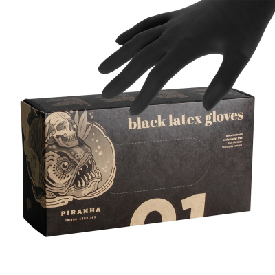 Rękawiczki lateksowe Piranha czarne, 100 szt.