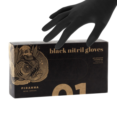 Rękawiczki nitrylowe Piranha - Czarne, 100 szt.