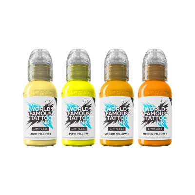 World Famous Limitless Tattoo Ink - Shades of Yellow Collection - Zestaw tuszu do tatuażu, 4 x 30 ml