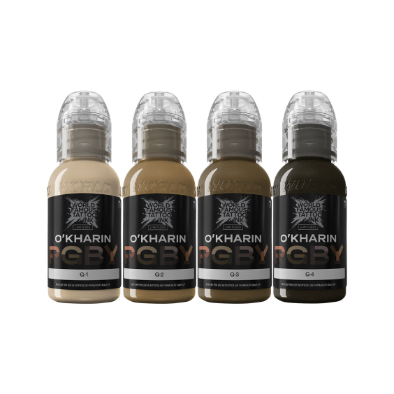 World Famous Limitless Sasha O'Kharin RGBY Green - Zestaw tuszu do tatuażu, 4x 30 ml