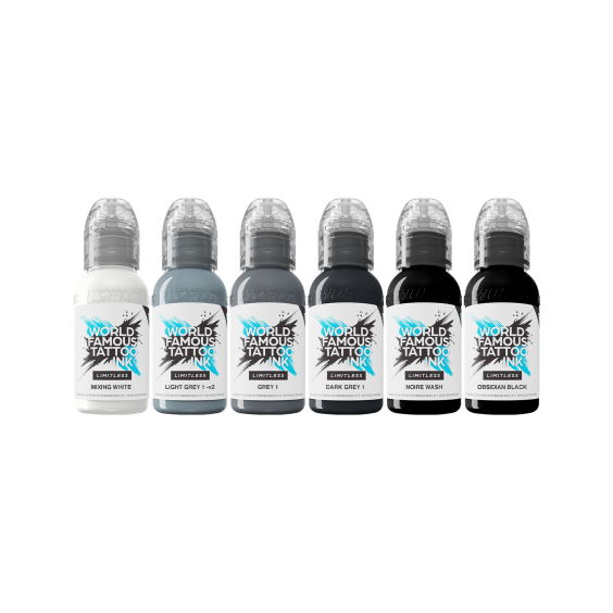 World Famous Limitless Thomas Carli Jarlier Noire Ink v2 - Zestaw tuszu do tatuażu, 6 x 30 ml